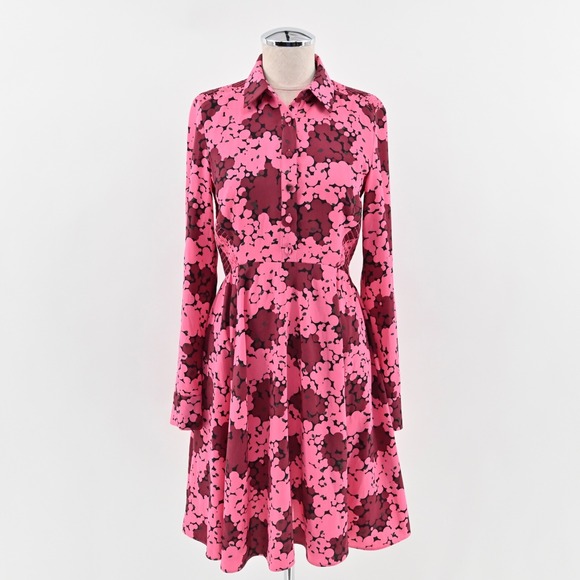 kate spade Dresses & Skirts - KATE SPADE Bubble Dot Smocked Shirt Dress Size 2 Pink Long Sleeve Retro Preppy